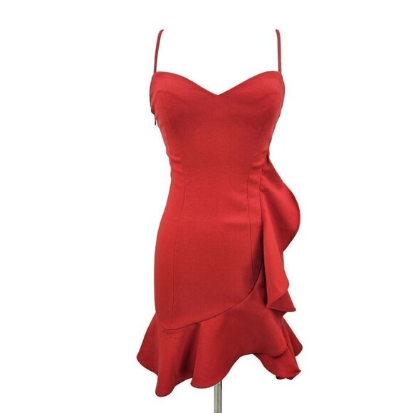 New Likely Laverna Ruffle Dress Womens 00 Red Mini Cocktail - Picture 2 of 8
